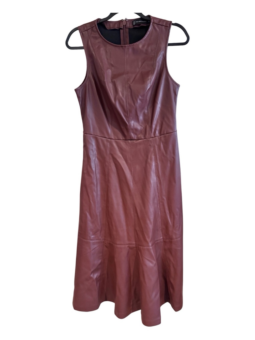 New York & Company Sleeveless Faux Leather Midi Dress in Burgundy